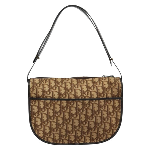 Christian Dior Trotter Canvas Shoulder Bag Beige Gold Auth 178904