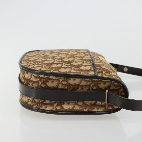 Christian Dior Trotter Canvas Shoulder Bag Beige Gold Auth 178904