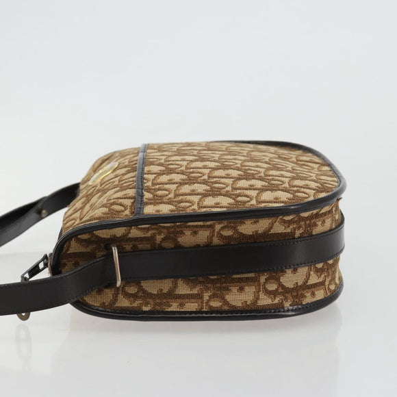 Christian Dior Trotter Canvas Shoulder Bag Beige Gold Auth 178904
