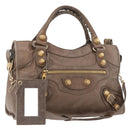 BALENCIAGA The Giant City Hand Bag Leather 2way Beige Gold 173084 Auth 178905SAM-1