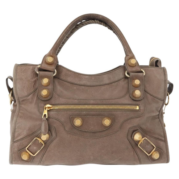 BALENCIAGA The Giant City Hand Bag Leather 2way Beige Gold 173084 Auth 178905SAM
