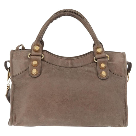BALENCIAGA The Giant City Hand Bag Leather 2way Beige Gold 173084 Auth 178905SAM