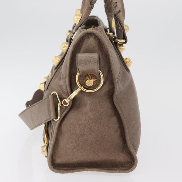 BALENCIAGA The Giant City Hand Bag Leather 2way Beige Gold 173084 Auth 178905SAM