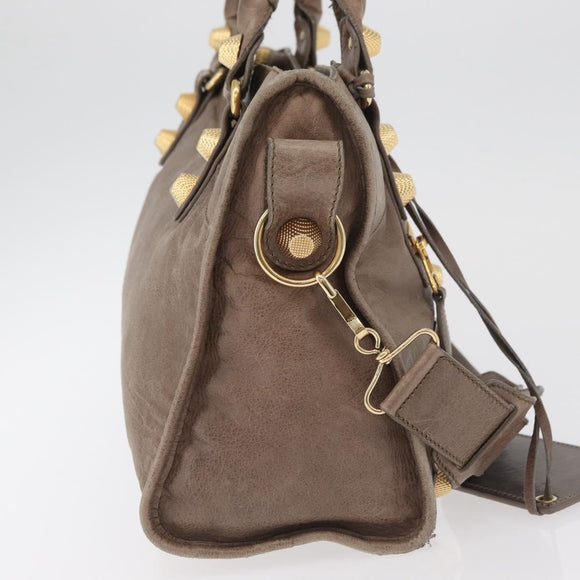 BALENCIAGA The Giant City Hand Bag Leather 2way Beige Gold 173084 Auth 178905SAM