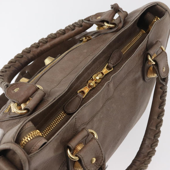 BALENCIAGA The Giant City Hand Bag Leather 2way Beige Gold 173084 Auth 178905SAM