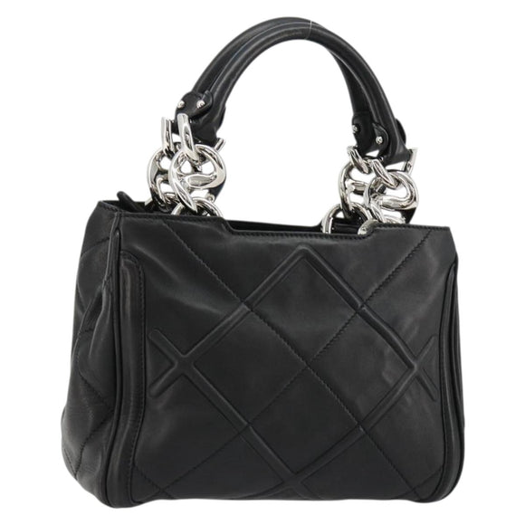 Salvatore Ferragamo Hand Bag Leather Black Silver Auth 178908A