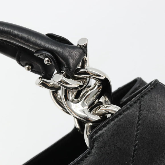 Salvatore Ferragamo Hand Bag Leather Black Silver Auth 178908A