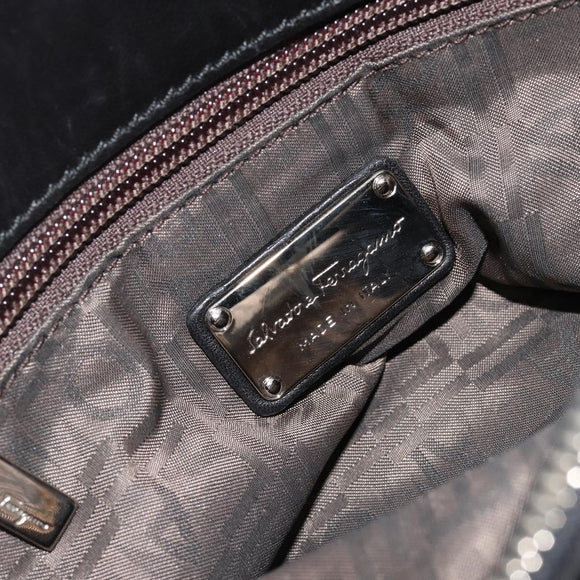 Salvatore Ferragamo Hand Bag Leather Black Silver Auth 178908A