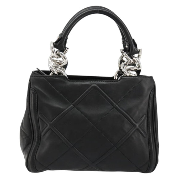 Salvatore Ferragamo Hand Bag Leather Black Silver Auth 178908A