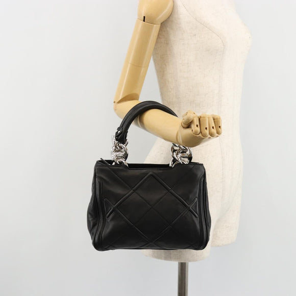 Salvatore Ferragamo Hand Bag Leather Black Silver Auth 178908A