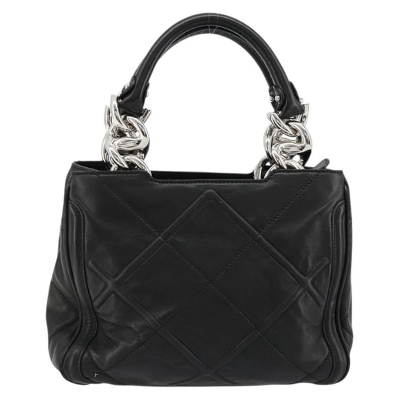 Salvatore Ferragamo Hand Bag Leather Black Silver Auth 178908A