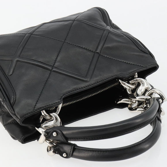 Salvatore Ferragamo Hand Bag Leather Black Silver Auth 178908A