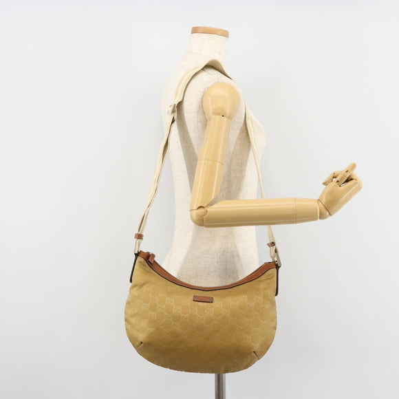 GUCCI GG Canvas Shoulder Bag Nylon Beige Gold 181092 Auth 178909