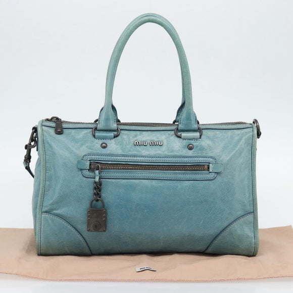 Miu Miu Hand Bag Leather 2way Green Auth 178911SAM