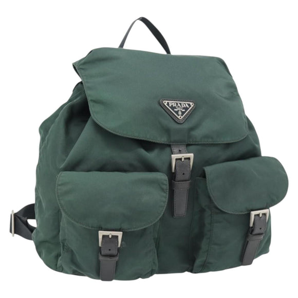 PRADA Rucksack Nylon Grün Silber Auth 178912