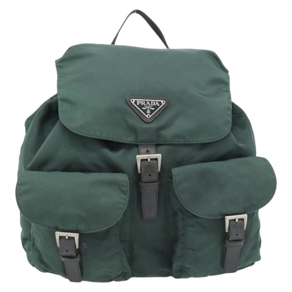 PRADA Rucksack Nylon Grün Silber Auth 178912