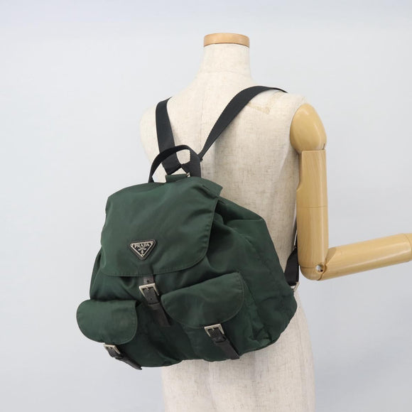 PRADA Rucksack Nylon Grün Silber Auth 178912