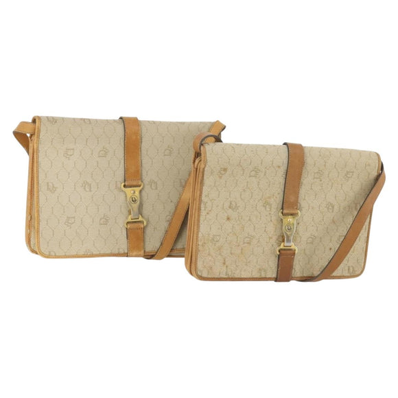 Christian Dior Honeycomb Canvas Shoulder Bag 2 Set Beige Auth 178917