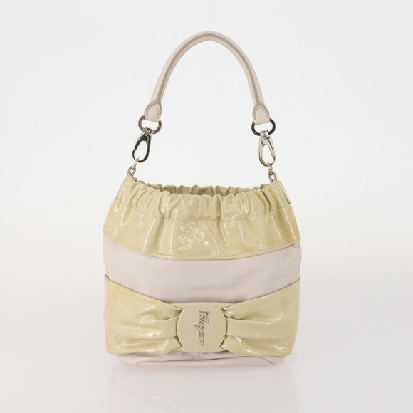 Salvatore Ferragamo Tote Bag Leather 2 Set Dark Brown Ivory Auth 178918