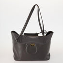 Salvatore Ferragamo Tote Bag Leather 2 Set Dark Brown Ivory Auth 178918-2
