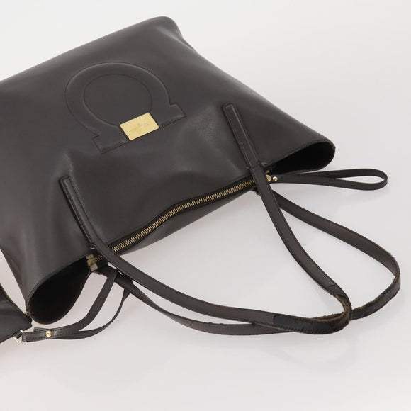 Salvatore Ferragamo Tote Bag Leather 2 Set Dark Brown Ivory Auth 178918
