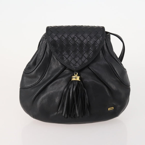 BALLY Chain Shoulder Bag Leather 2 Set Black Auth 178919