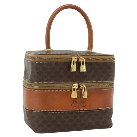 CELINE Macadam Canvas Vanity Hand Bag PVC Leather Brown Gold Auth 178930A