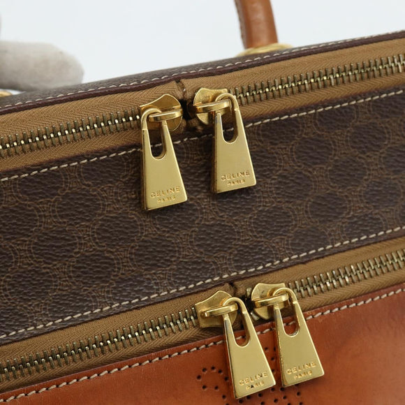 CELINE Macadam Canvas Vanity Hand Bag PVC Leather Brown Gold Auth 178930A