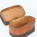 CELINE Macadam Canvas Vanity Hand Bag PVC Leather Brown Gold Auth 178930A-18