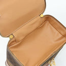 CELINE Macadam Canvas Vanity Hand Bag PVC Leather Brown Gold Auth 178930A-22
