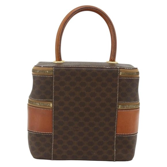 CELINE Macadam Canvas Vanity Hand Bag PVC Leather Brown Gold Auth 178930A
