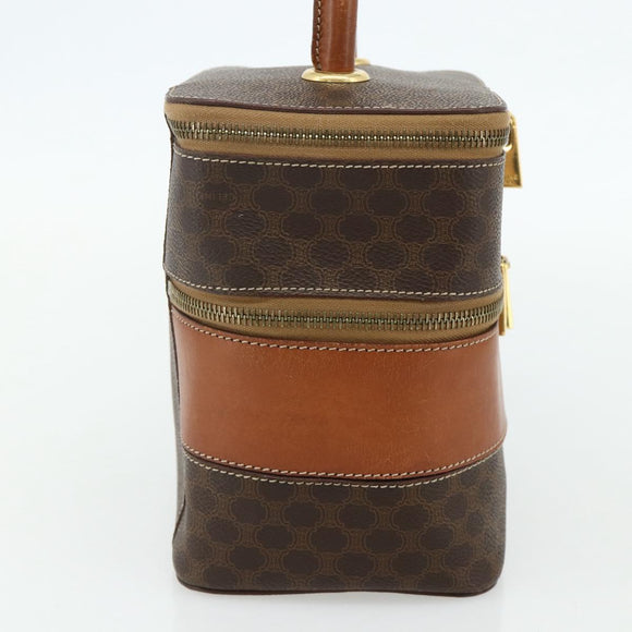 CELINE Macadam Canvas Vanity Hand Bag PVC Leather Brown Gold Auth 178930A
