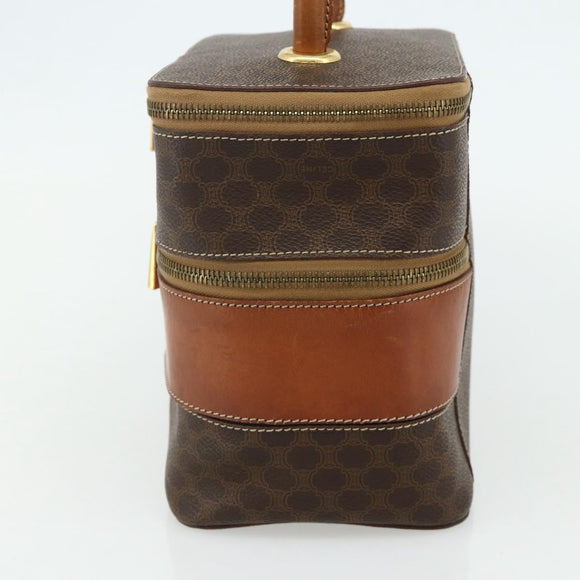 CELINE Macadam Canvas Vanity Hand Bag PVC Leather Brown Gold Auth 178930A