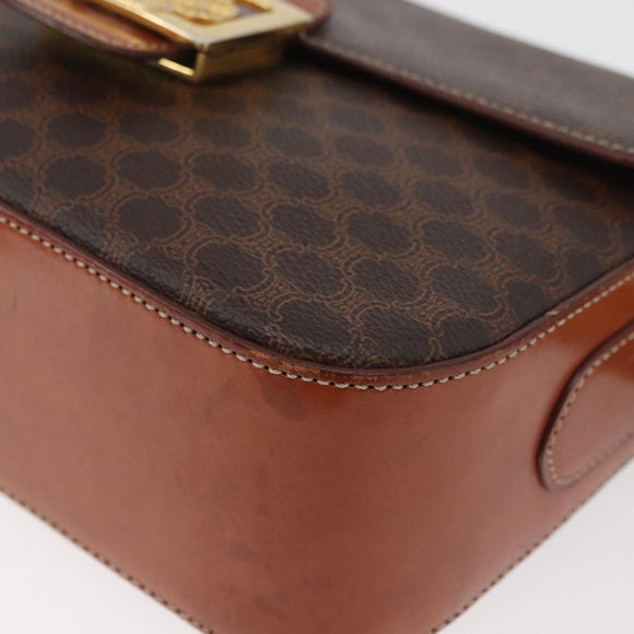 CELINE Macadam Canvas Shoulder Bag PVC Leather Brown Gold Auth 178931A