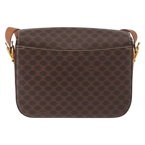 CELINE Macadam Canvas Shoulder Bag PVC Leather Brown Gold Auth 178931A