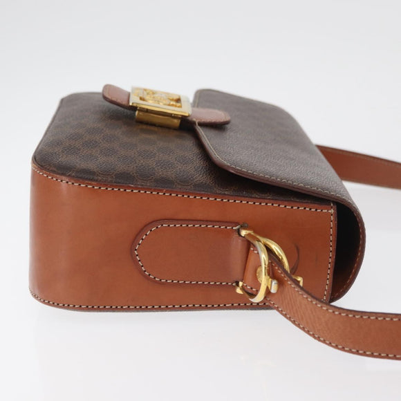 CELINE Macadam Canvas Shoulder Bag PVC Leather Brown Gold Auth 178931A