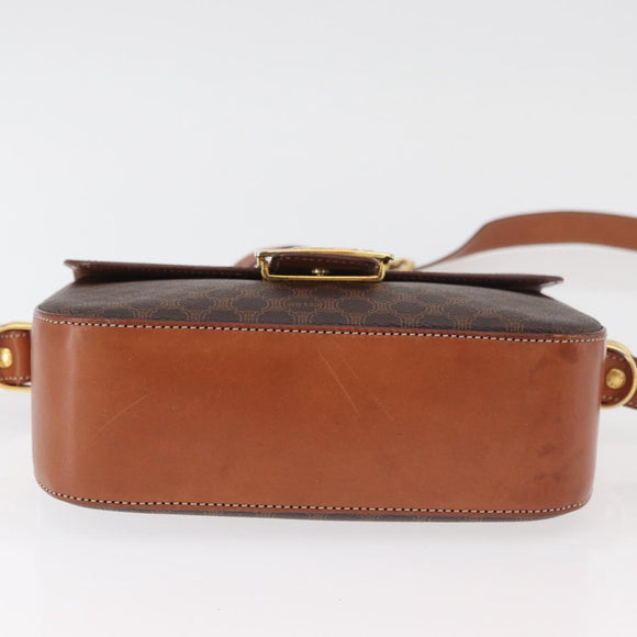CELINE Macadam Canvas Shoulder Bag PVC Leather Brown Gold Auth 178931A