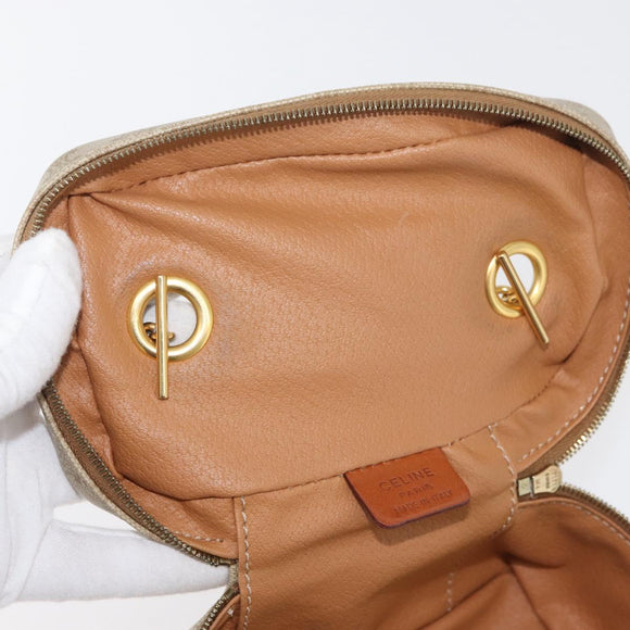 CELINE Macadam Canvas Vanity Handtas PVC Leer Beige Goud Auth 178932A