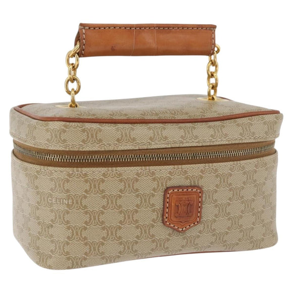 CELINE Macadam Canvas Vanity Handtas PVC Leer Beige Goud Auth 178932A
