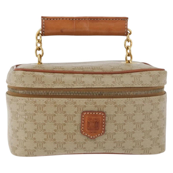 CELINE Macadam Canvas Vanity Handtas PVC Leer Beige Goud Auth 178932A