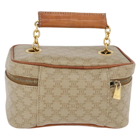 CELINE Macadam Canvas Vanity Handtas PVC Leer Beige Goud Auth 178932A