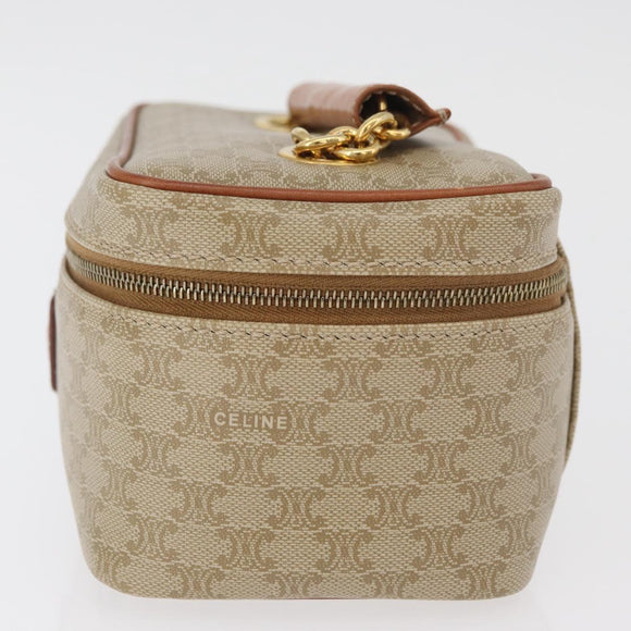 CELINE Macadam Canvas Vanity Handtas PVC Leer Beige Goud Auth 178932A