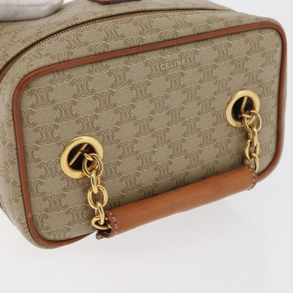 CELINE Macadam Canvas Vanity Handtas PVC Leer Beige Goud Auth 178932A
