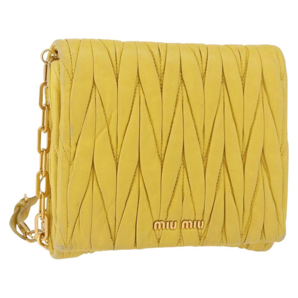 Miu Miu Matelasse Chain Shoulder Bag Leather Yellow Gold Auth 178934A