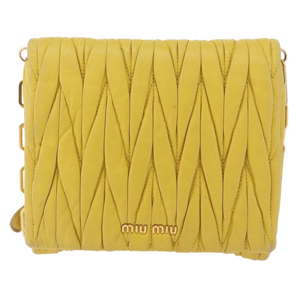 Miu Miu Matelasse Chain Shoulder Bag Leather Yellow Gold Auth 178934A
