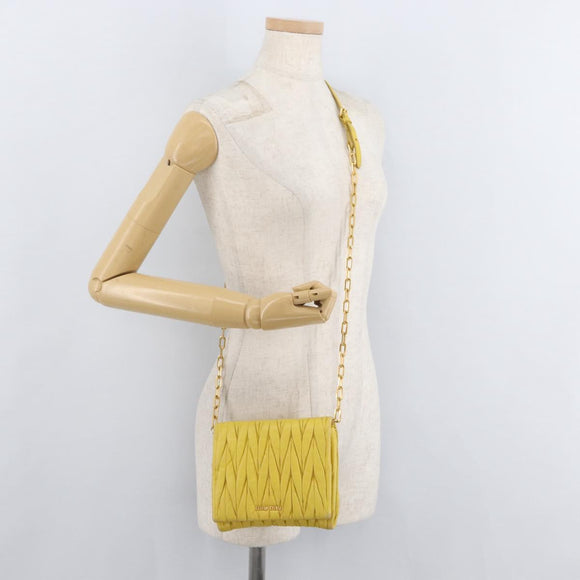 Miu Miu Matelasse Chain Shoulder Bag Leather Yellow Gold Auth 178934A
