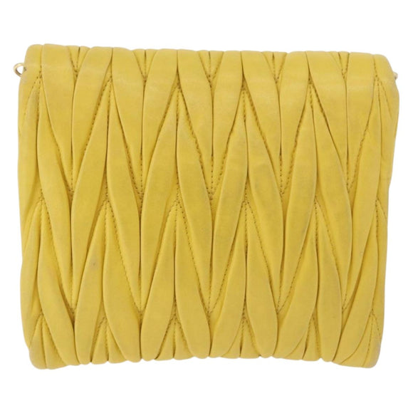 Miu Miu Matelasse Chain Shoulder Bag Leather Yellow Gold Auth 178934A