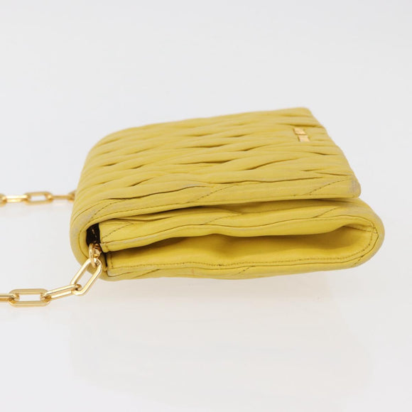 Miu Miu Matelasse Chain Shoulder Bag Leather Yellow Gold Auth 178934A