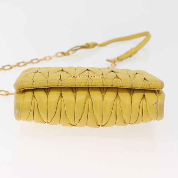 Miu Miu Matelasse Chain Shoulder Bag Leather Yellow Gold Auth 178934A