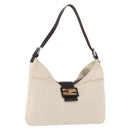 FENDI Mamma Baguette Shoulder Bag Canvas White Silver Auth 178935-1